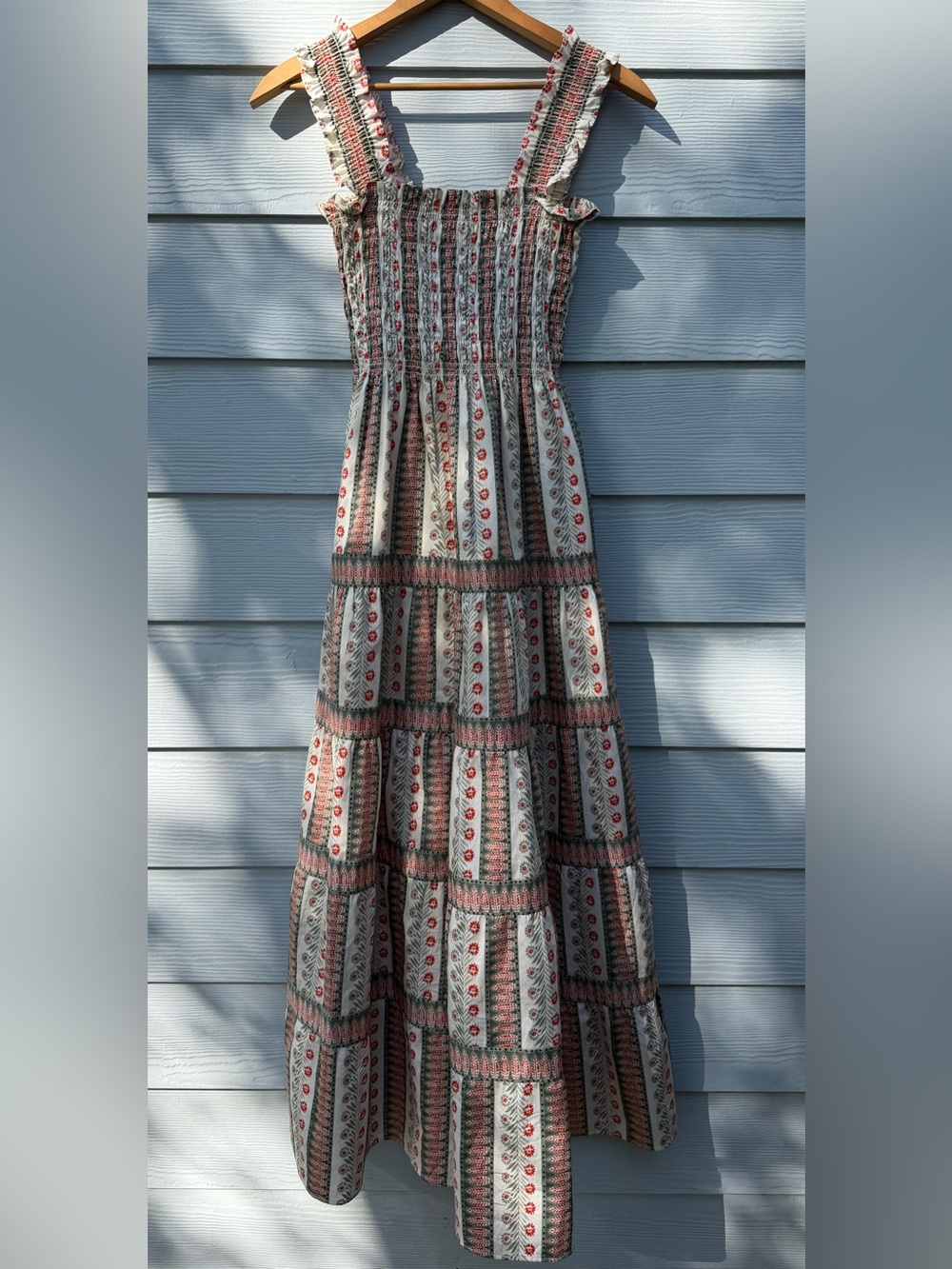 Hill House Home Cosmos Floral Print Tiered Seam XXS Square Neck Maxi Dress!